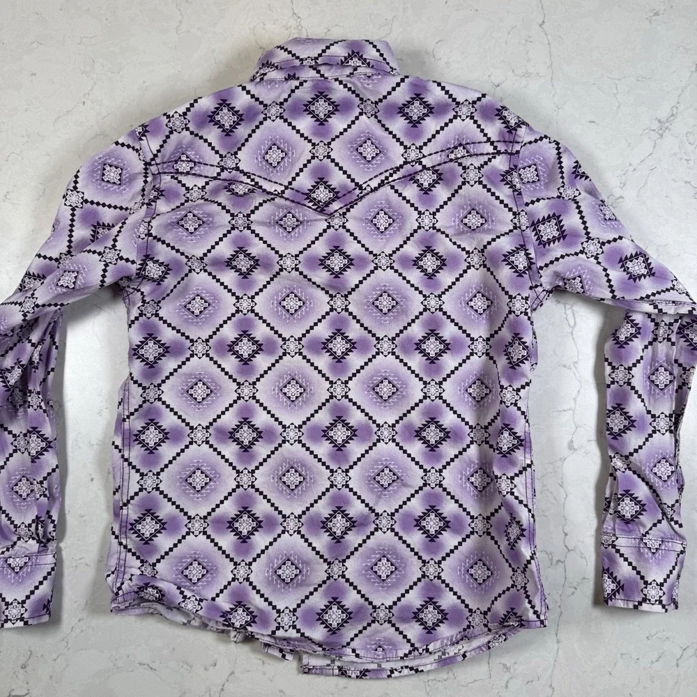 Cowgirl Hardware Western Shirt Girls 6/S Long Sleeve Aztec Purple Crystal Snaps - Picture 10 of 14